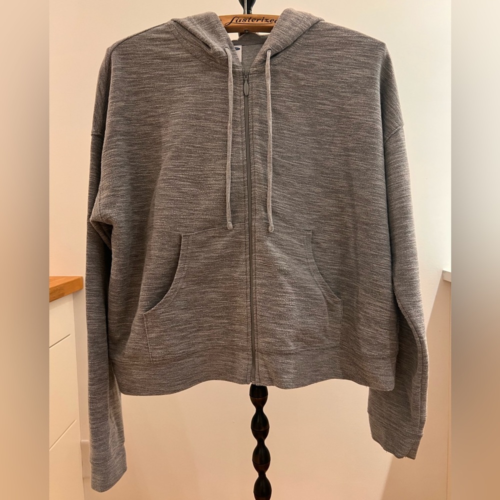Old Navy Textured Light Gray Zip-Up Hoodie